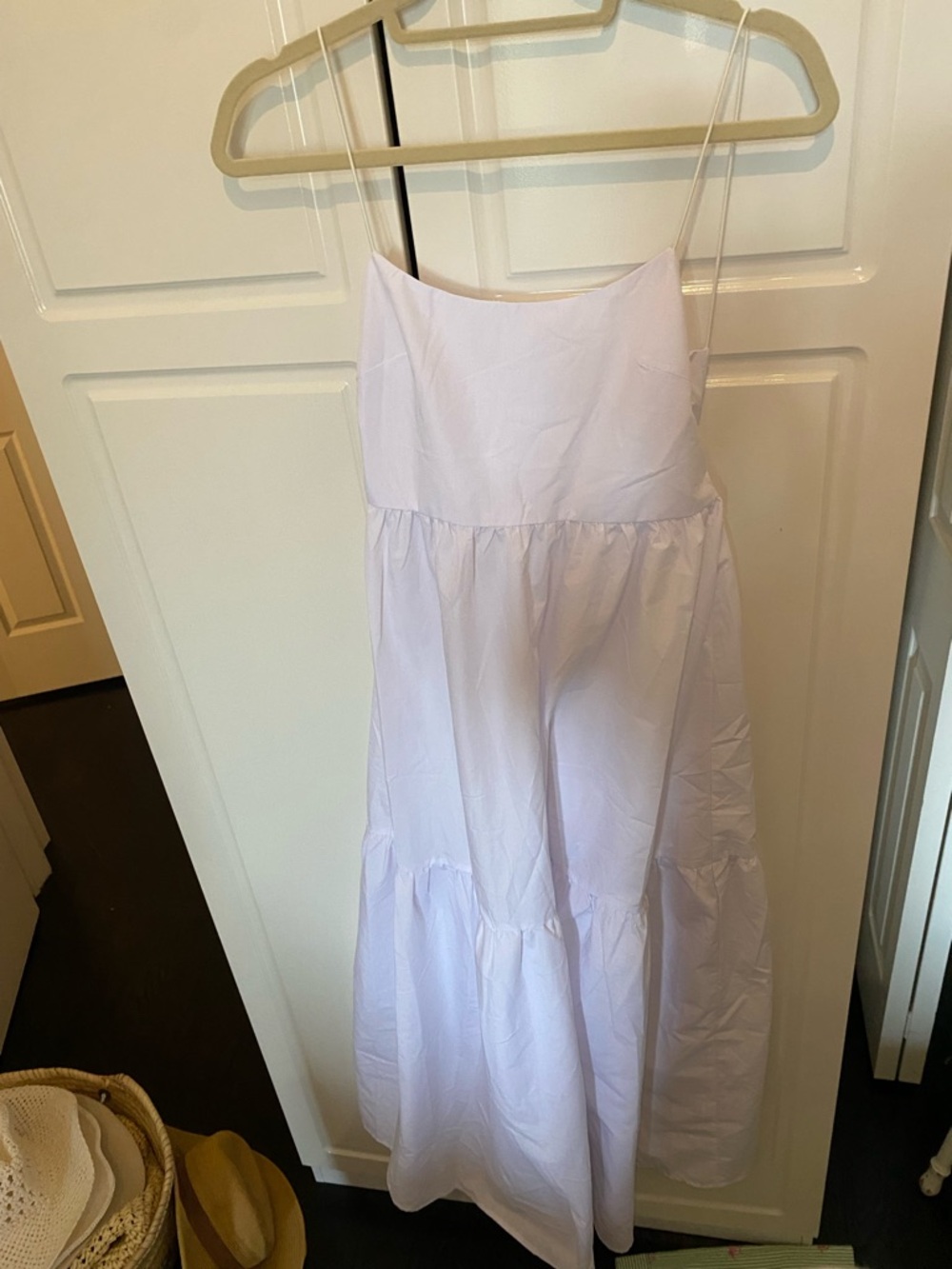 White Spaghetti Strap Tiered Maxi Dress low back